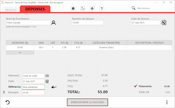 Capture d'écran miniature de l'interface des factures de dépenses