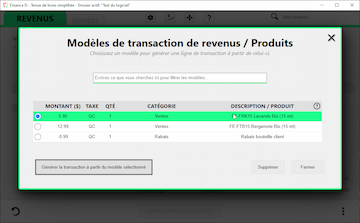 Capture d'écran miniature de l'interface des modèles de produits et services