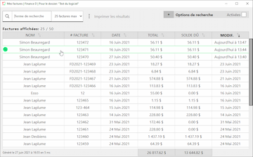 Capture d'écran miniature de l'interface de recherche de factures et enregistrements