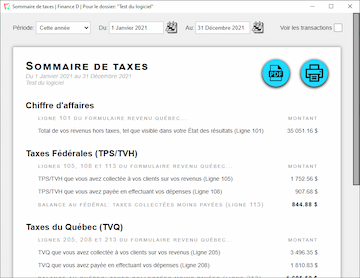 Capture d'écran miniature de l'interface du sommaire de taxes